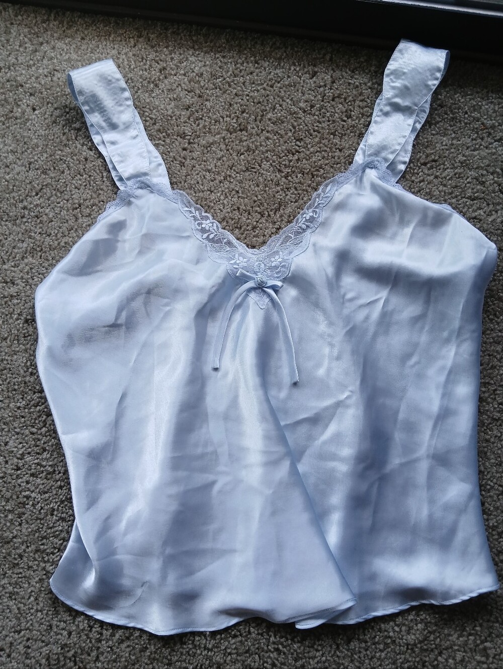 Y2K Light Blue Satin Lace-Trim Camisole Vintage